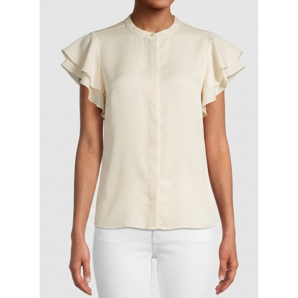Joie Womens Cream Pearl Accent Flutter Sleeve Hidden Button‎ Blouse Small